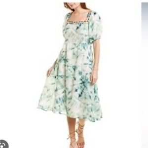 NWOT Johnny Was Jade Marble Tie Dye Midi Puff Sleeve Dress XS
